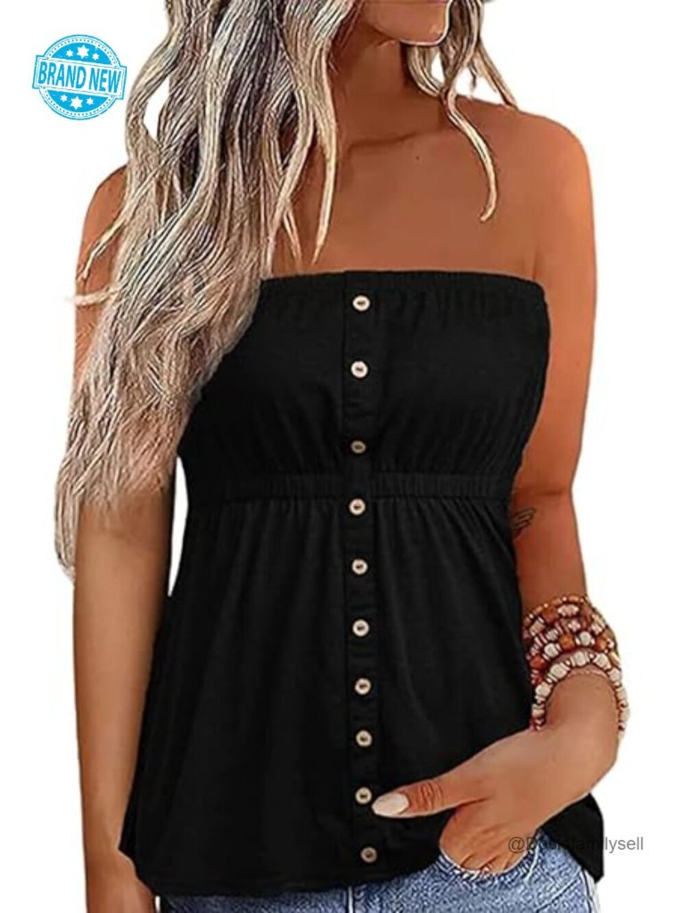 Cotton Blend Button Strapless Bandeau Tank Tops